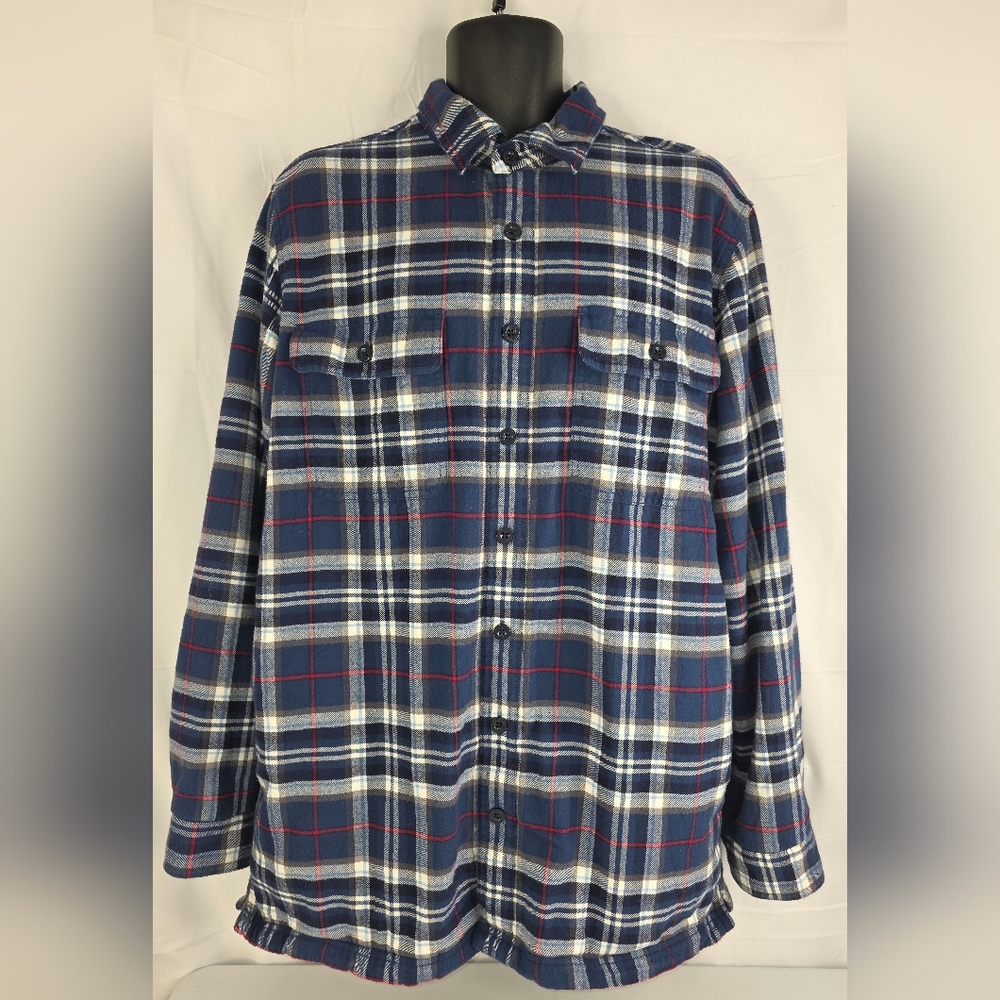 L.L.Bean Fleece Lined Plaid Flannel Blue Size Large Tall Traditional Fit 3998